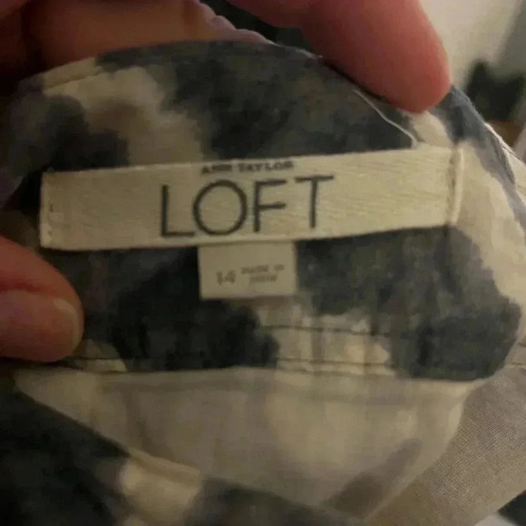 LOFT bluish-grey/white tie dye pattern lined skirt with hidden zipper SZ 14 - Picture 8 of 9